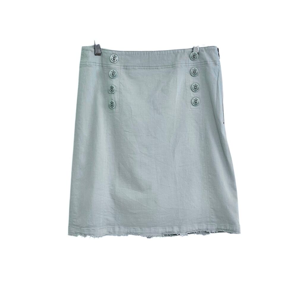 Margaret O’Leary Anchor Button Stretch Straight Skirt Raw Hem Sz M Blue Gray